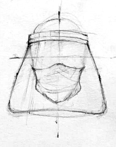 vizeta viziera protectie si masca schita frontala inainte de productie